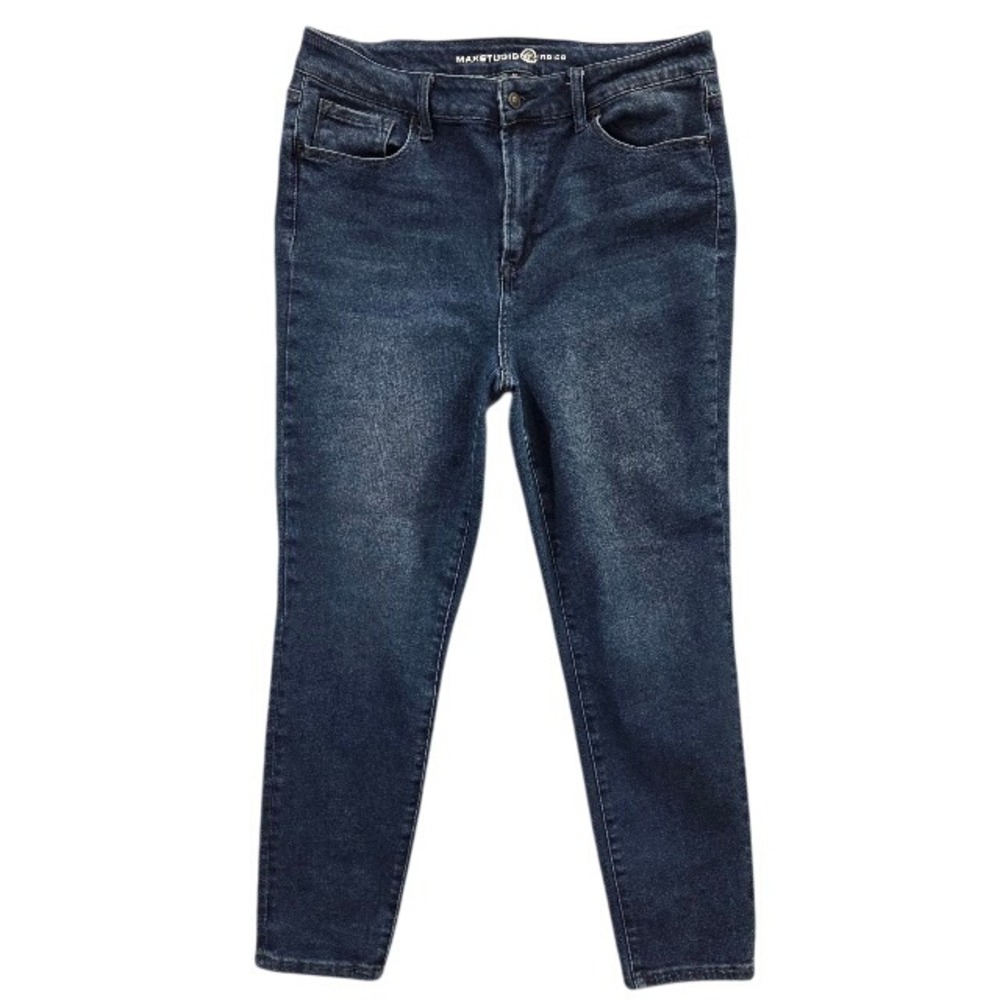 Max Studio Jeans Women's 16 Blue Dark Wash High Waisted Skinny Stretch Denim Leg